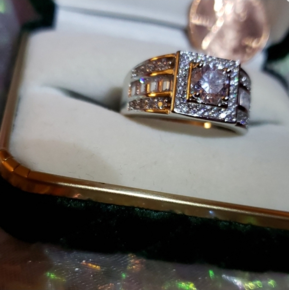 14K White Gold Sterling Silver Wedding Thick Heavy Masculine Ring Luxury